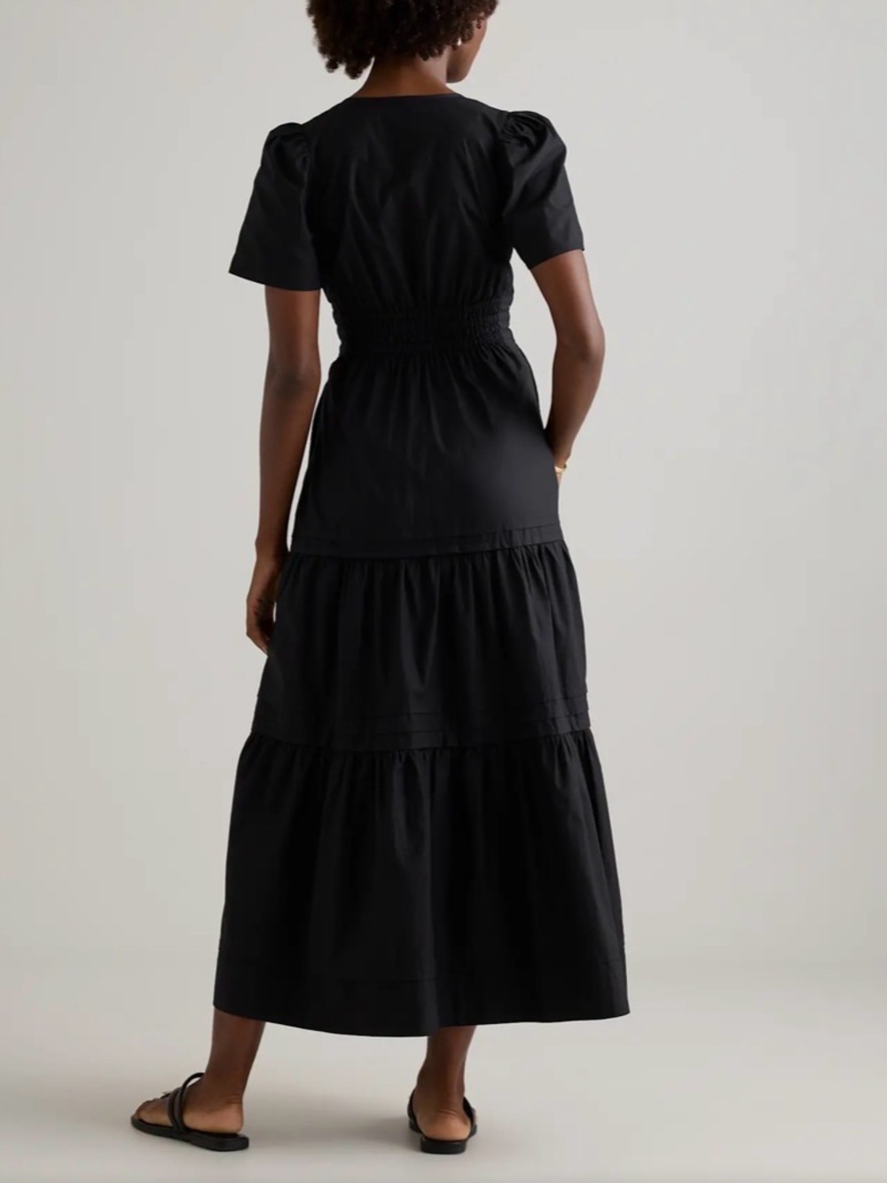 Quince 100% Organic Cotton Poplin Tiered Maxi Dress Black Sz XL Chic NWT - Picture 2 of 14
